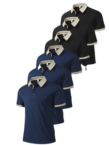 Chemises décontractées légères pour hommes Tops d'été à manches courtes Col contrasté Couleurs unies Beige/Marine Tissu respirant et col classique BD - Product Image 2