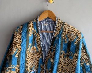 Chaqueta Kimono Acolchada con Estampado de Tigre Vintage, Azul, Patrón Animal, Manga Larga, Frente Abierto, Ropa Exterior Informal, Abrigo para Mujer, Regalo para Ella - Product Image 4