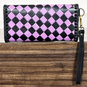 Western New Designer Purple & Black Checkered Leather Clutch Wallet Cowgirl <b>Wristlet</b> Purse Boutique Fashion Wallet for Women's - Product Image 5