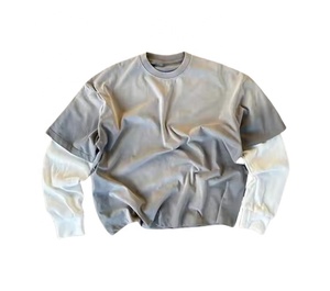<b>Top</b> trending 100% Cotton Washed Tshirt Men Vintage Heavy Weight men's T-shirts Double <b>Layered</b> Long Sleeve T-Shirts Trim Design - Product Image 1