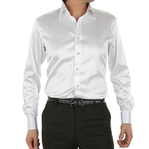 <b>Men's</b> <b>Black</b> Satin Polyester/Cotton Smooth <b>Slim</b> <b>Fit</b> Stand Collar Anti-Wrinkle Spring High Quality Dress <b>Shirts</b> Quick Dry - Product Image 2
