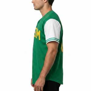 Custom Green Men's <b>Baseball</b> Jersey Short Sleeve V-Neck Button Front Screen Printed Polyester Breathable Multi Colors Jersey. - Product Image 3