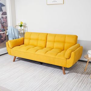 75\" Yellow Flared Arm Convertible <b>Sleeper</b> <b>Sofa</b> Bed - Product Image 3