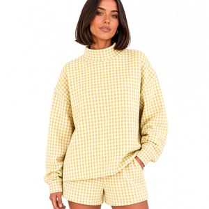 Conjunto Casual de Dos Piezas para Mujer, Top de Manga Larga, Pantalones Cortos Relajados, Cómodos y Suaves, Estilo Urbano - Product Image 1