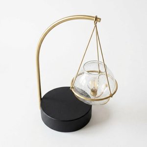 Handmade 42 cm Black <b>Brass</b> Glass Candle <b>Lantern</b> Vintage Off-Axis Silhouette Cantilever Orb Design for Home Decor - Product Image 3