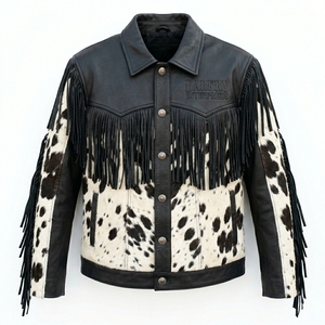 Chaqueta de cuero de vaca personalizada al por mayor para hombre, estilo occidental con flecos, fabricante, piel auténtica, piel sintética, abrigo informal, prendas de vestir exteriores para hombre - Product Image 1