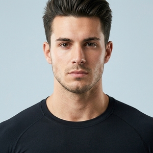 T-shirt de compression noir à manches courtes pour homme, coupe ajustée, séchage rapide, vêtement de sport athlétique, col rond, haut de performance tricoté - Product Image 3