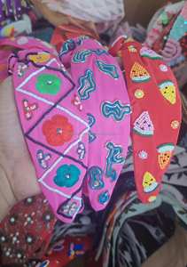 Pickleball Beaded Headband Princess 2025 Cute Kids Girls Embroidered Fabric Handmade European-American <b>Style</b> Flower <b>Head</b> Bands N - Product Image 2