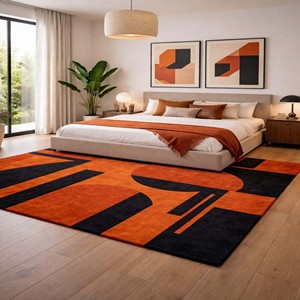Bold Abstract Orange Black <b>Hand</b> <b>Tufted</b> Carpet Modern Area <b>Rug</b> Soft Durable <b>Rug</b> for Living Room Office Hotel Lobby Decor - Product Image 2