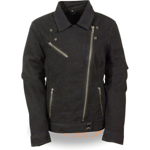SAMROZ SPORTS Leather Women's Ladies Black Denim Jacket with Studded Spikes - Product Image 3