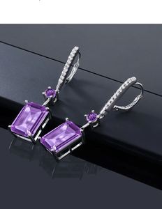 Pendientes Colgantes de Amatista, Chapados en Oro de 18K, Plata de Ley 925, Elegantes, para Boda, Regalo de Joyería con Piedra de Nacimiento para Mujer, para Fiesta - Product Image 1