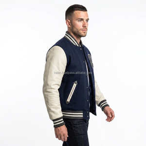 Chaqueta Bomber Varsity de Invierno para Hombre, Personalizada, Bordada, de Lana Teñida, con Mangas de Cuero, Cuello Alto, Estilo Casual - Product Image 2