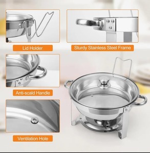 ชุดอุ่นอาหารบุฟเฟ่ต์แบบกลม 4 ชิ้น ขนาด 5 ควอร์ต ทำจากสแตนเลส พร้อมอุปกรณ์เสิร์ฟอาหารสำหรับจัดเลี้ยง ราคาดีที่สุด - Product Image 4