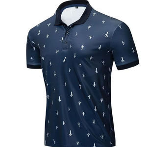 Polo pour homme en coton mélangé à manches courtes, motif petit imprimé marine, décontracté, respirant, confortable, design personnalisé, coupe ajustée - Product Image 6
