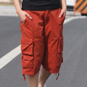 Shorts cargo pour hommes en toile, taille élastique, style streetwear, à carreaux, décontractés, 100% coton, confortables pour la plage et le travail - Product Image 3