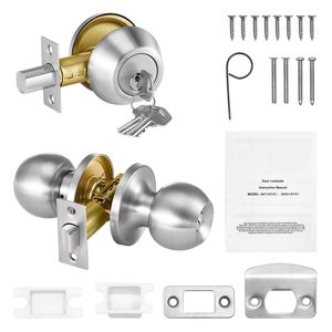 Set Maniglia e Serratura per Porta d'Ingresso in Nichel Satinato, Cilindro Singolo, Adatto per Porte da 1 3/8'' a 1 3/4'' - Product Image 1