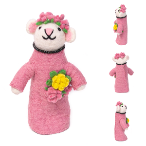 Handmade Pink Wool <b>Mouse</b> Figurine With Flower Crown And Bouquet For Wedding Indoor Decoration Child Craft - Product Image 2