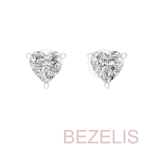 Pendientes de Diamantes con Corte Corazón en Oro Amarillo, Engaste de 3 Puntas, Par para Mujer, Joyería Fina, Venta al Por Mayor - Product Image 3