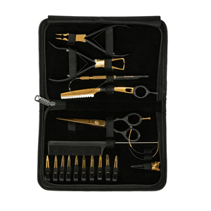 Kit de Herramientas Profesional Kaamir para Extensiones de Cabello, Ecológico, Negro Mate y Dorado, Tijeras de Acero Inoxidable, Aguja de Bucle, Estuche con Cierre - Product Image 2