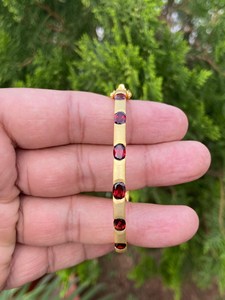 Natural Red Garnet Bangle <b>Bracelet</b> 925 Sterling <b>Silver</b> Gold Plated Oval Gemstone Handmade Cuff Wholesale Jewelry Manufacturer - Product Image 1