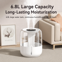 Humidificateur USB 5W à double pulvérisation avec affichage numérique et veilleuse, pour voiture, en plastique, capacité 6,8L, bruit <36dB, portable, pour la maison et cadeau