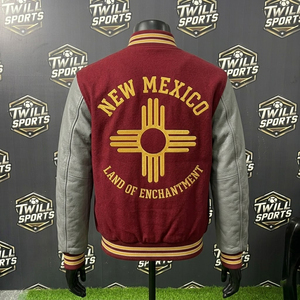 New Mexico Varsity Jacket Men's <b>Red</b> <b>Wool</b> Blend Embroidered Letterman Bomber Autumn Casual Wear - Product Image 3