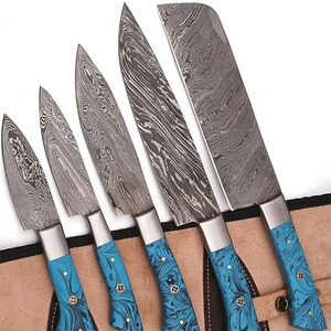 Juego de Cuchillos de Chef de Acero de Damasco Hechos a Mano con Mangos de Resina Epoxi - Juego de Cocina de 5 Piezas OEM - Product Image 5
