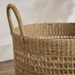Handwoven Seagrass Round Storage <b>Basket</b> with Handles for Home Decor KingcraftViet - Product Image 4