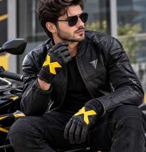Gants de course en cuir véritable pour hommes, à doigts entiers, motif croisé, équipement de moto - Product Image 1