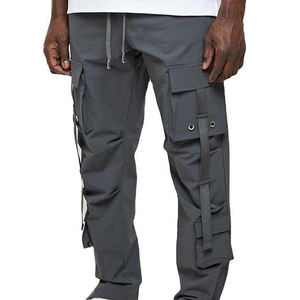 Pantalones Cargo Casuales para Hombre Jaffico International, Color Gris Oscuro, Ecológicos, 100% Algodón, Cintura Elástica con Cordón, Múltiples Bolsillos - Product Image 1