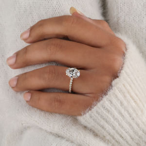 Anillo de Compromiso de Oro Sólido de 14K con Diamante Cultivado en Laboratorio de Corte Ovalado, Banda con Micropavé, Joyería Nupcial, Certificado IGI, Venta al Por Mayor de Fábrica - Product Image 4