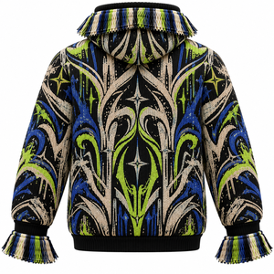 Custom Sketch Tapestry Graphic Knitted <b>Fringed</b> Sweater Streetwear Men's Winter Wool/Acrylic Zipper Front ODM - Product Image 2