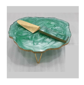 Handmade Classic Design Resin <b>Cake</b> Stand Eco-Friendly Tableware Dessert <b>Server</b> Stand With Gold base & Low Price - Product Image 5