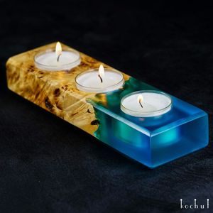 Support de bougie artisanal en bois et résine époxy, support artistique pour bougie chauffe-plat en bois et résine - Product Image 1