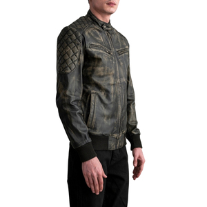 Chaqueta de Cuero Genuino Marrón para Hombre, Estilo Motero, con Cuello Alto y Cierre, Resistente al Viento - Product Image 3