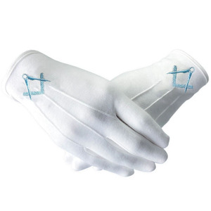 Gants en coton blanc brodés maçonniques réutilisables, longueur poignet, pour usage décontracté et cérémonies – Vente chaude - Product Image 2