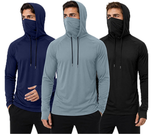 2026 Custom Made ODM Men's UPF 50 <b>Long</b> <b>Sleeve</b> Hooded Fishing Shirt Face Mask Anti-UV Quick Dry Pullover <b>Top</b> <b>Light</b> <b>Blue</b> - Product Image 3