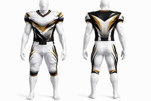 Uniforme de Fútbol Americano Personalizado, Negro, Dorado y Blanco, Jersey Sublimado y Pantalones Acolchados, Ropa Deportiva Profesional, Transpirable, Conjunto para Partido - Product Image 6
