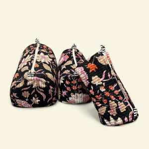 Juego de 3 Bolsas de Cosméticos Acolchadas Impermeables de Algodón, con Cierre Fijo, Organizador de Maquillaje Floral, Kit de Viaje - Product Image 3