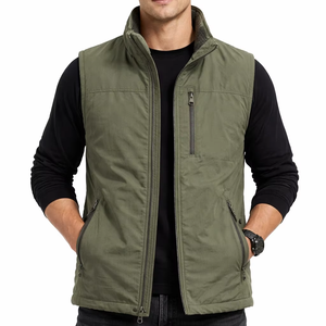 Chaleco Utilitario sin Mangas con Cierre para Hombre, Color Verde Oliva, Ligero, con Bolsillos con Cremallera, para Uso en Exteriores, Estilo Casual - Product Image 1