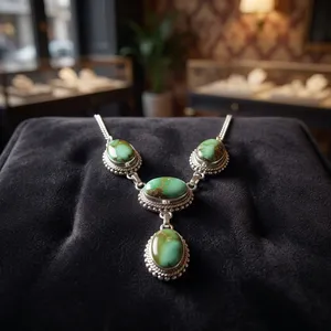 Collar de Plata de Ley 925 con Turquesa Tibetana Natural, Joyería Artesanal Étnica Boho Vintage con Piedras Preciosas para Mujer, Venta al por Mayor - Product Image 2