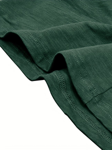 Men's Short Sleeve Henley T-Shirt Solid Green Knitted Cotton Regular Fit Casual O-Neck Breathable Regular Length Enzyme Wash - Product Image 6