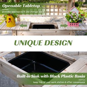 Panca da Giardino in Legno Naturale con Vano Portaoggetti e Tavolo da Lavoro - Product Image 5