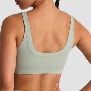 Soutien-gorge sans couture pour femme, tricoté, col en U, coussinets amovibles, ajustement parfait, élasthanne, côtelé devant, respirant, vêtements de sport, yoga - Product Image 2