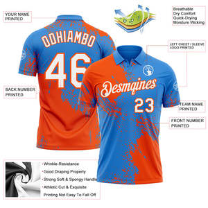 New Arrival Custom Sports <b>Polo</b> Shirt Blue <b>Orange</b> Sublimation Team <b>Polo</b> Custom Logo OEM ODM Manufacturer Wholesale - Product Image 3