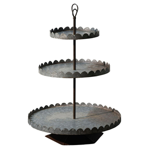 <b>3</b> <b>Tier</b> Galvanized <b>Cake</b> <b>Stand</b> Metal Tiered Serving Tray with Scalloped Edges for Cupcakes & Desserts Food Display <b>Stand</b> for Sale - Product Image 1