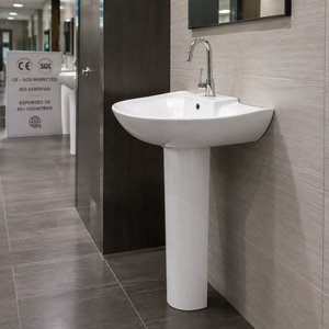 Lavabo de Piedra Certificado con Pedestal, Forma Irregular, Grifo de un Solo Orificio, Diseño Minimalista, Lavabo de Baño Montado en el Suelo - Product Image 5