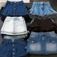 Jupe courte en jean plissée taille haute pour filles, style A-line, avec poches, décontractée, pour l'école, été, surplus de stock de vêtements