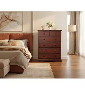 Commode traditionnelle en pin massif à 5 tiroirs, meuble de rangement autoportant pour chambre à coucher - Product Image 5