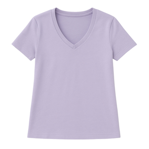 Camiseta de Manga Corta con Cuello en V para Mujer, Color Lila Pastel, Poliéster/Algodón, Precio al por Mayor, Premium, Transpirable, Anti-Pilling - Product Image 5